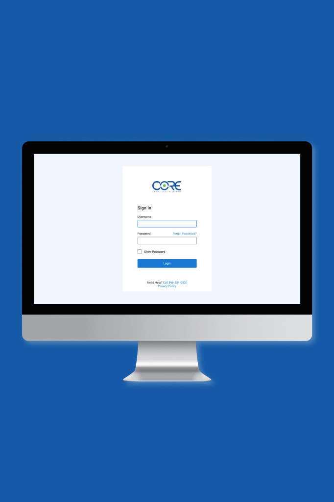 Core Compliance Platform login user interface/user experience design