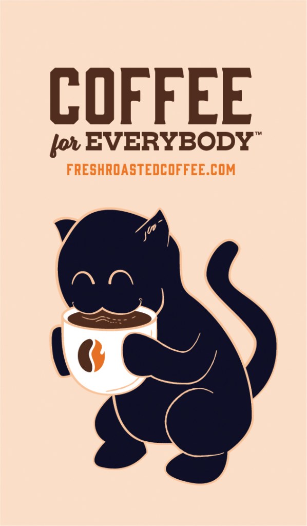 A black cat drinking a cup of coffee